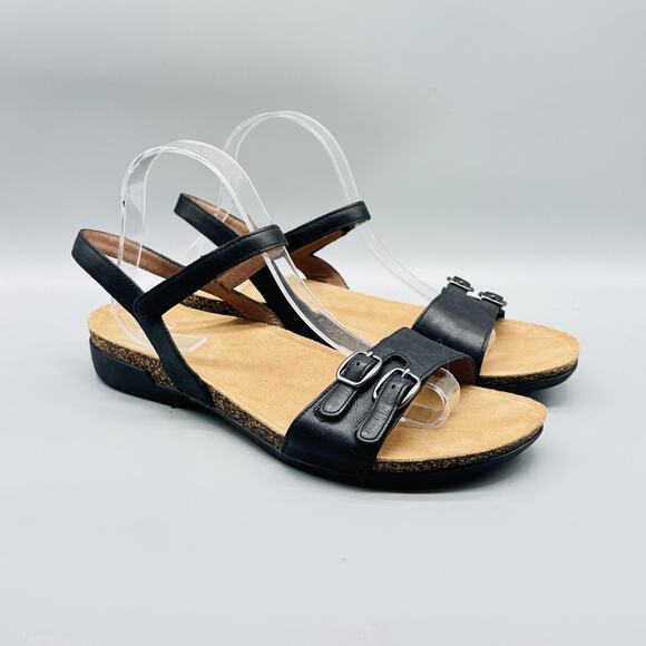 Dansko Sandals Womens 11.5 Black Leather Slingback Low Wedge Buckle Comfort - Picture 2 of 13